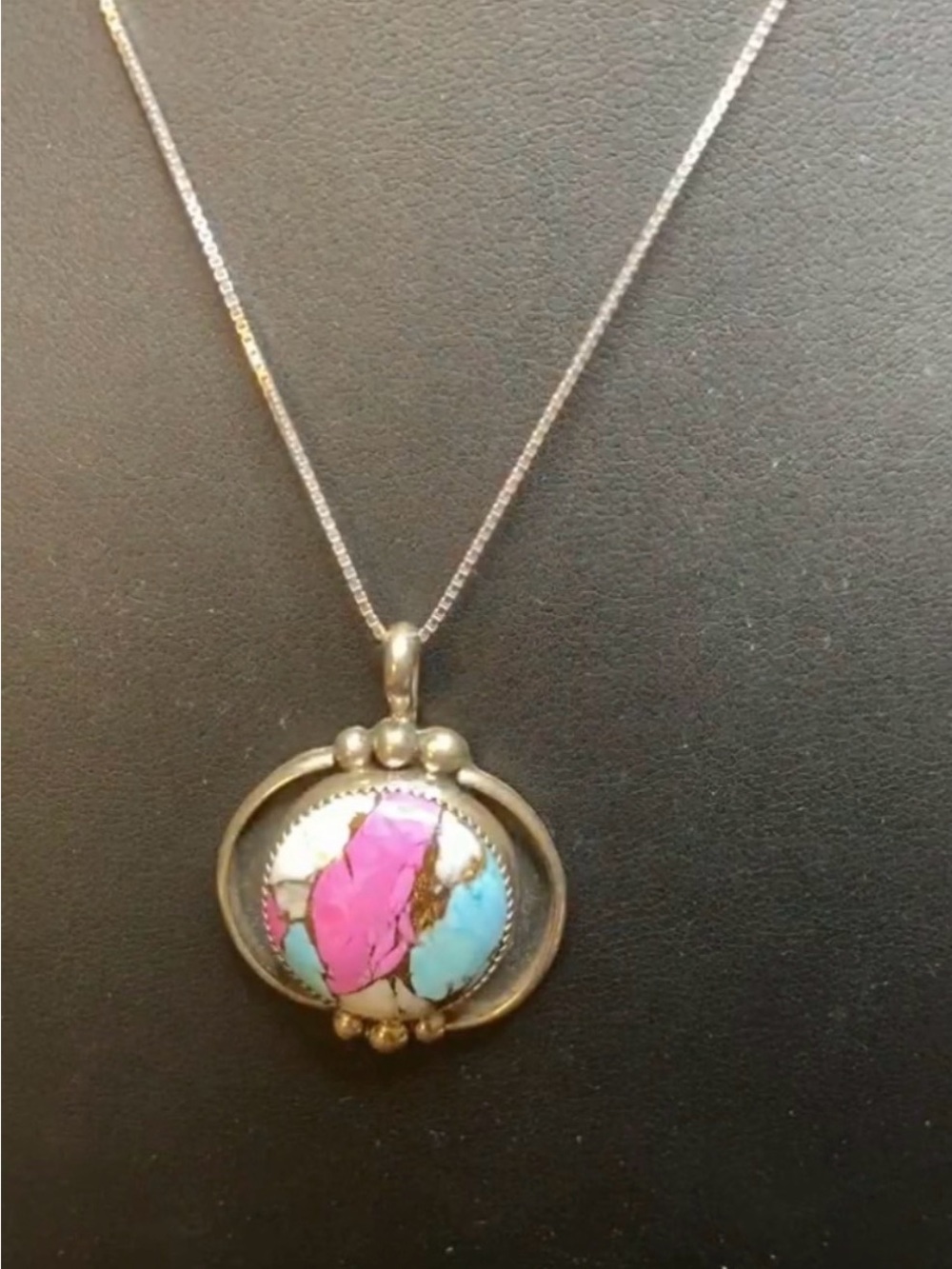 Russell Sam Sterling Cotton Candy Turquoise Pendant Necklace
